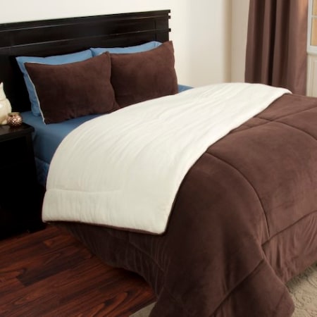 Hastings Home 3 Piece Sherpa/Fleece Comforter Set - King - Chocolate 363772TSF